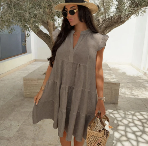 Taupe Tiered Cotton Dress