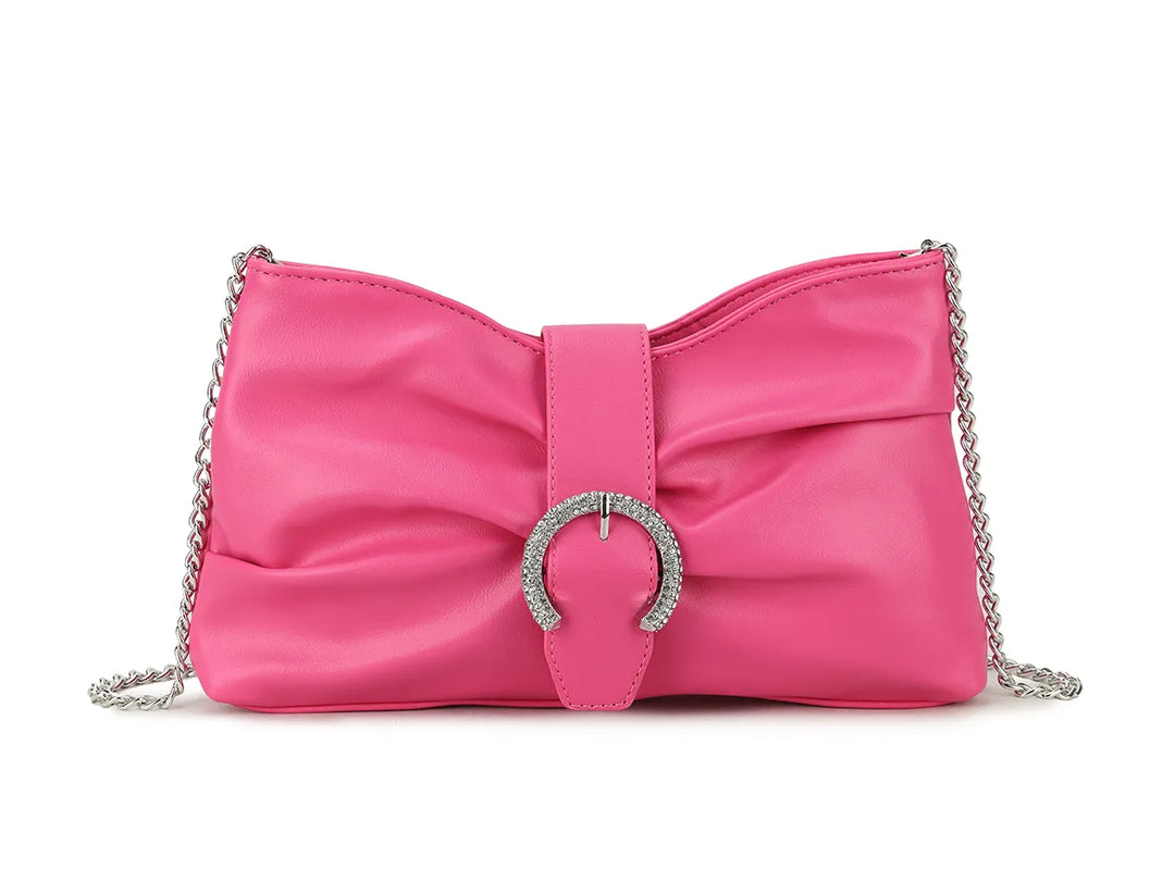 Fuchsia Clutch with Diamante Buckle