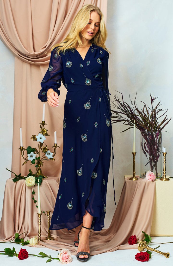 THE HARPER EMBELLISHED MAXI WRAP DRESS