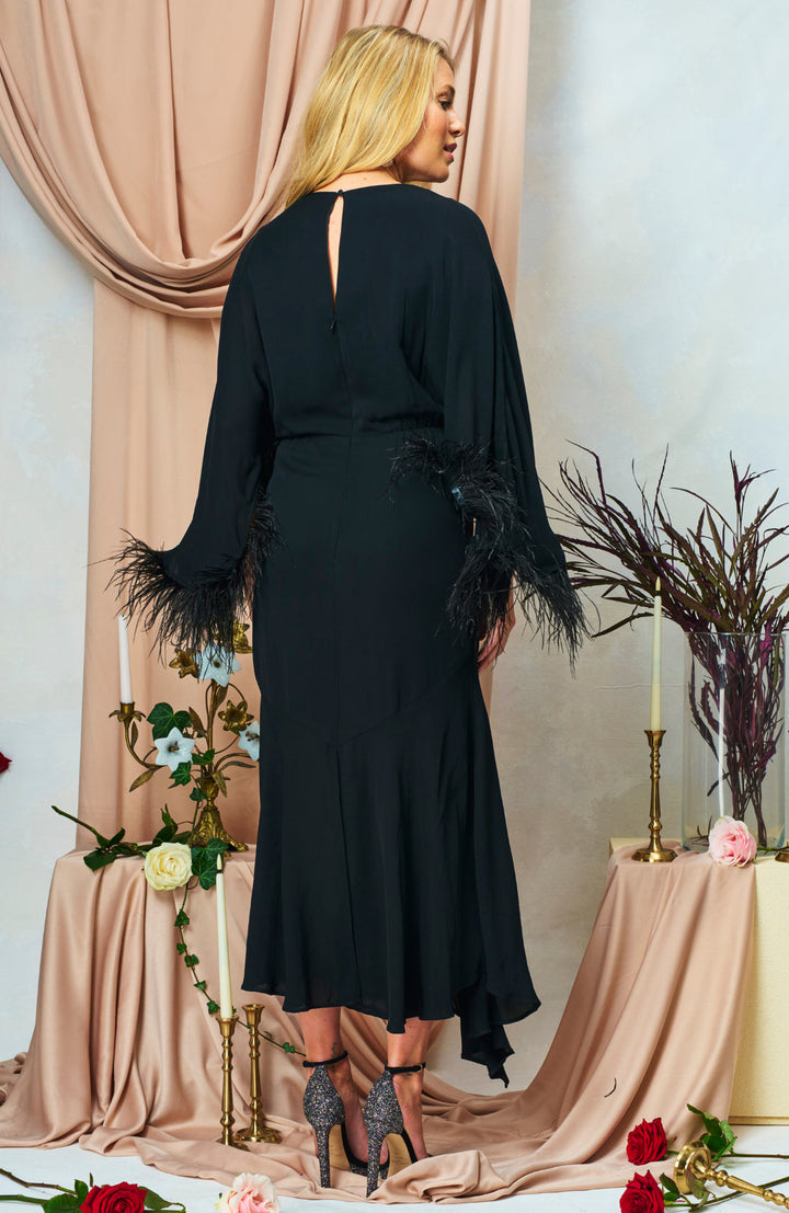 THE HELENA FEATHER TRIM MIDI