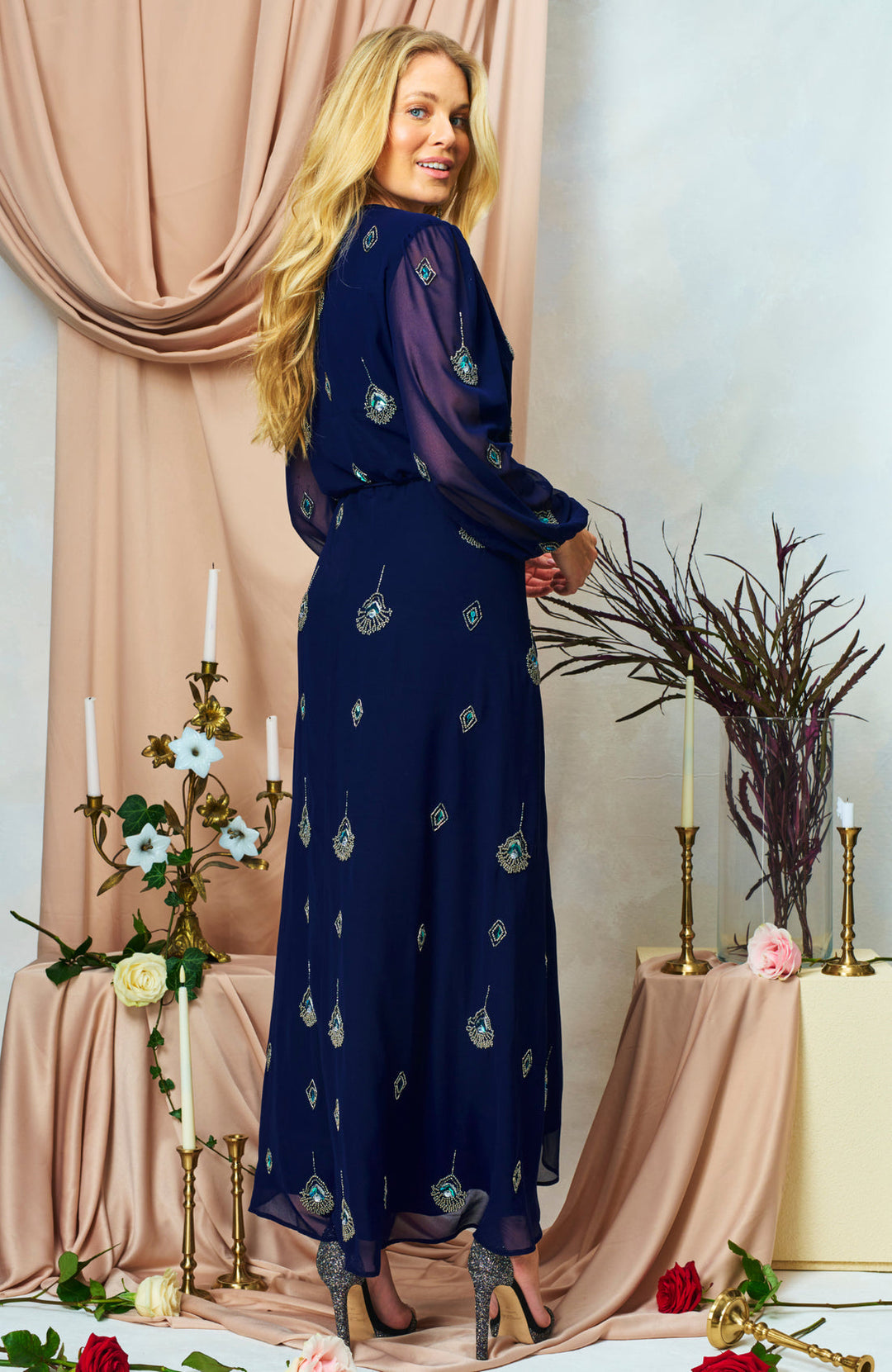 THE HARPER EMBELLISHED MAXI WRAP DRESS