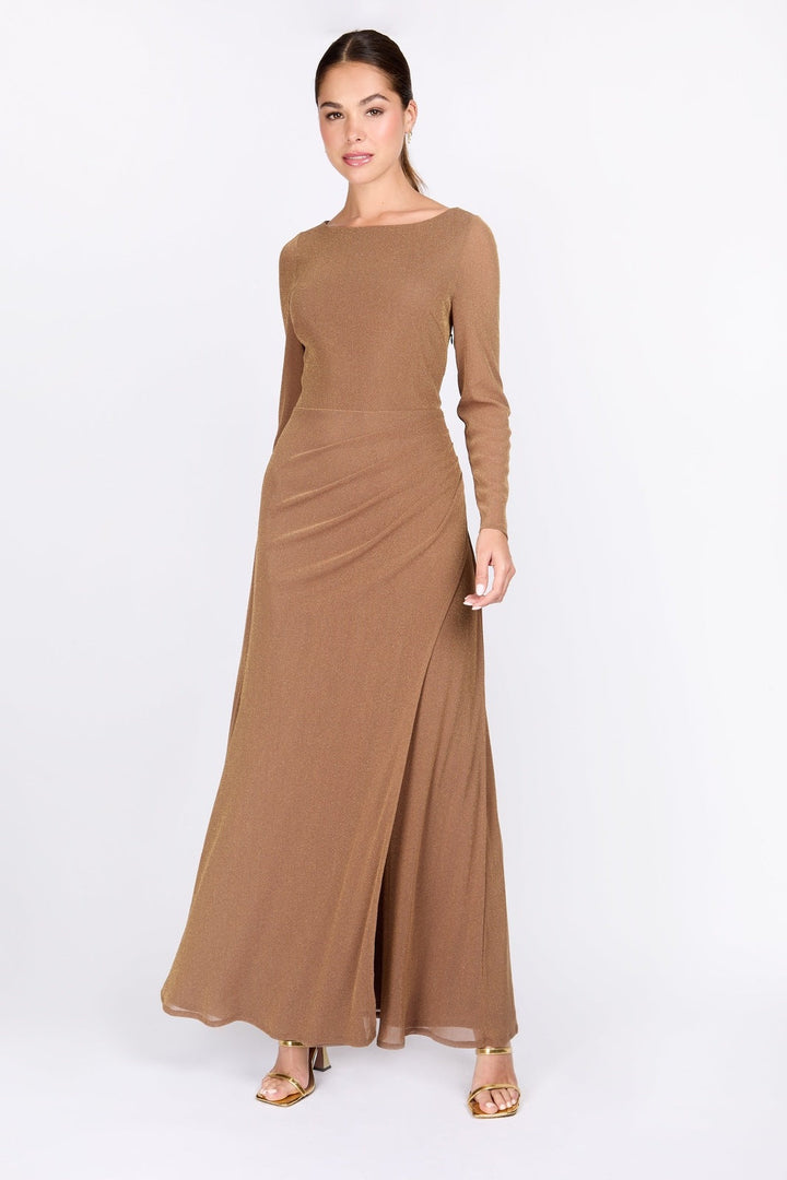 TAUPE LUREX LONG SLEEVE MAXI