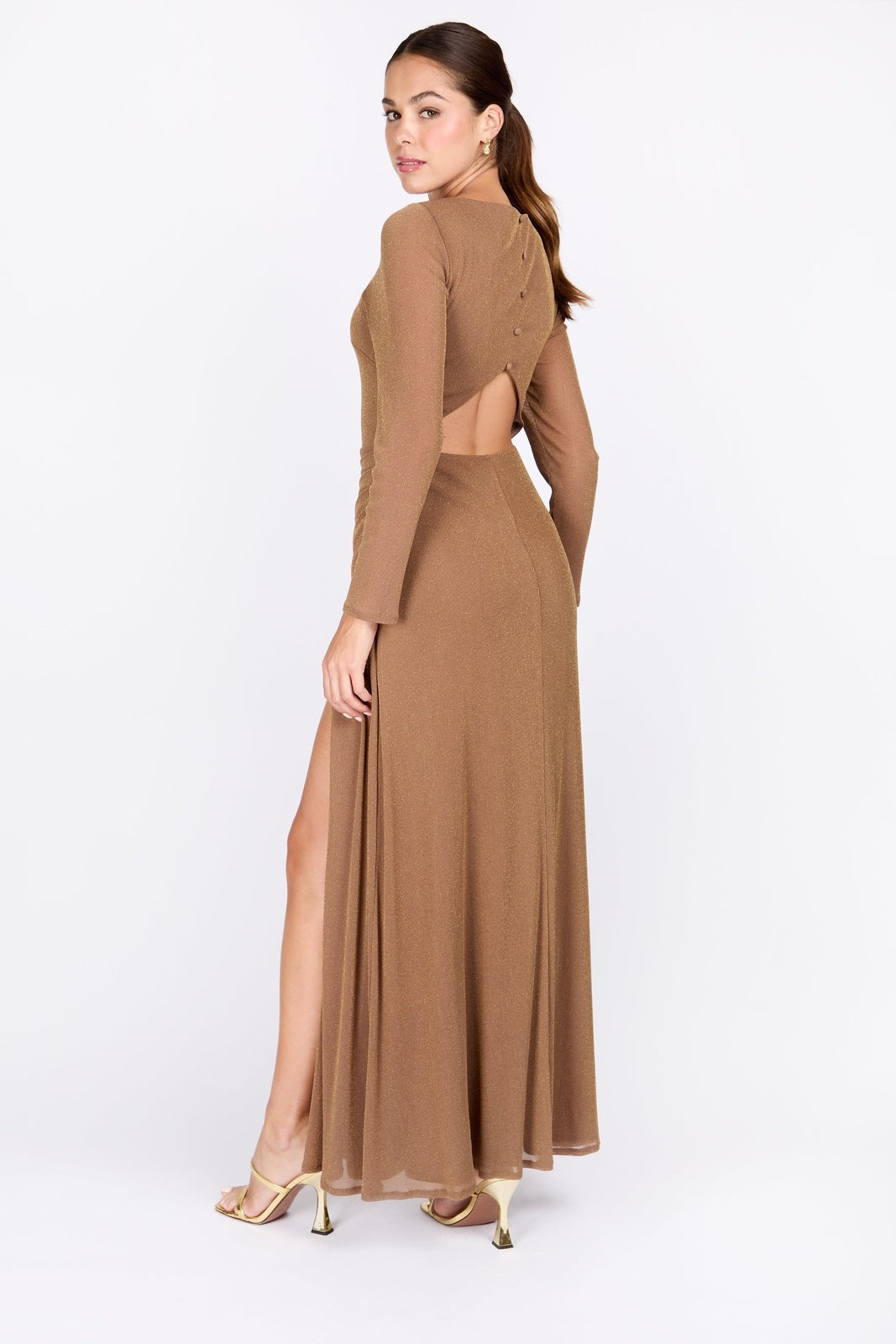 TAUPE LUREX LONG SLEEVE MAXI
