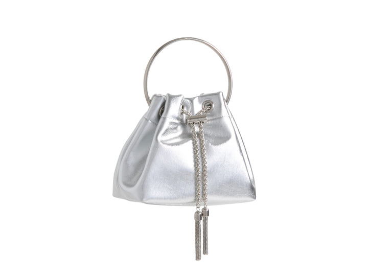 Silver top handle bucket bag