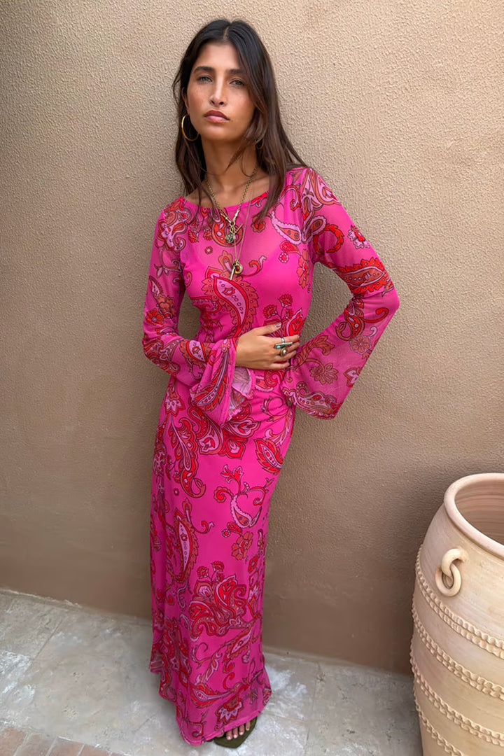 Pink Paisley Mesh Dress
