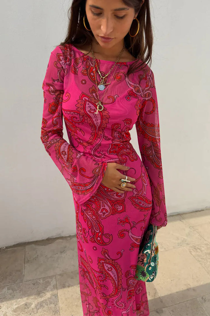 Pink Paisley Mesh Dress