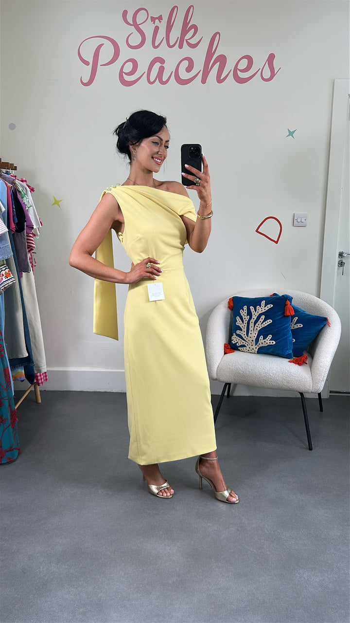 Eleni Lemon Drape Midi Dress