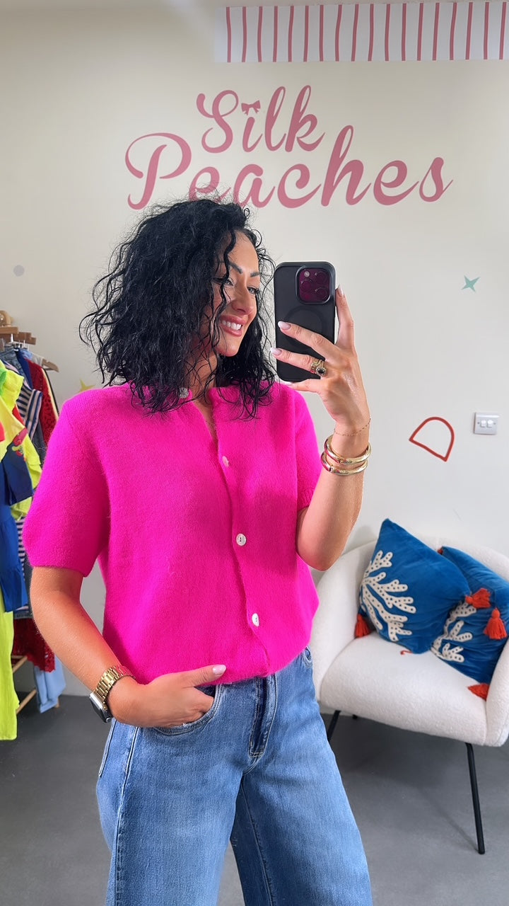 Neon Pink Short Sleeve Cardigan