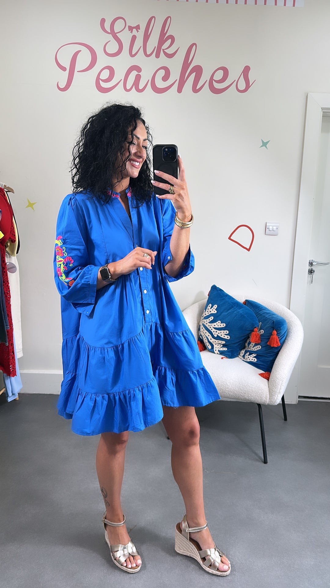 Blue Embroidered Short Dress