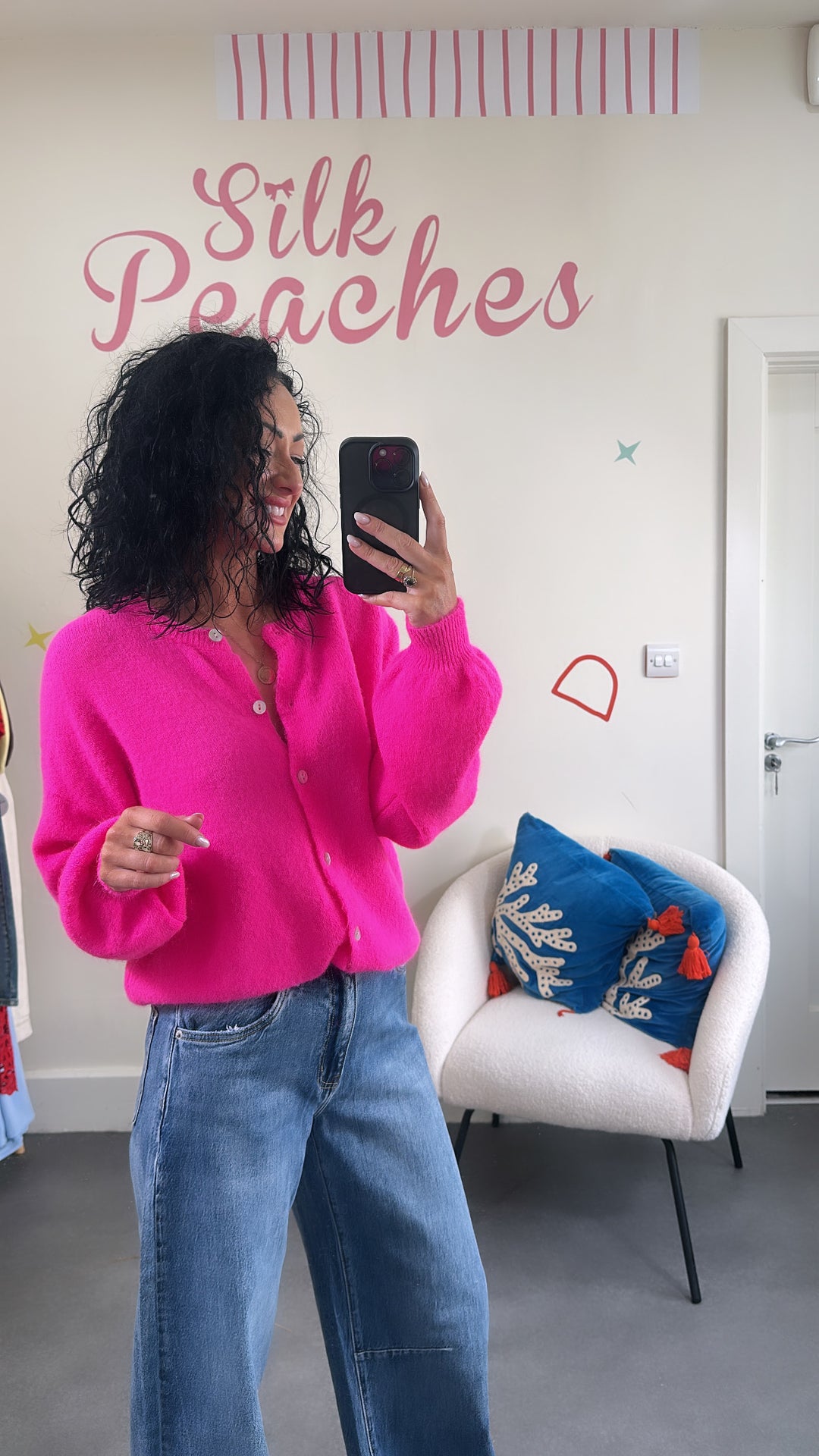 Neon Pink Fine Knit Cardigan