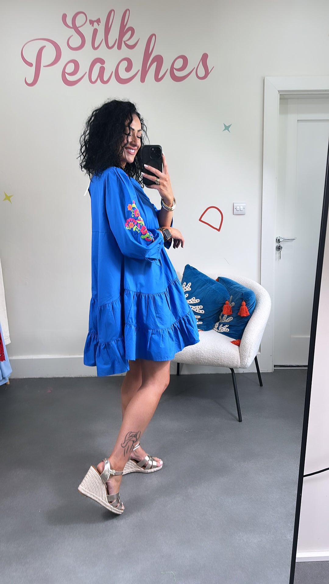 Blue Embroidered Short Dress