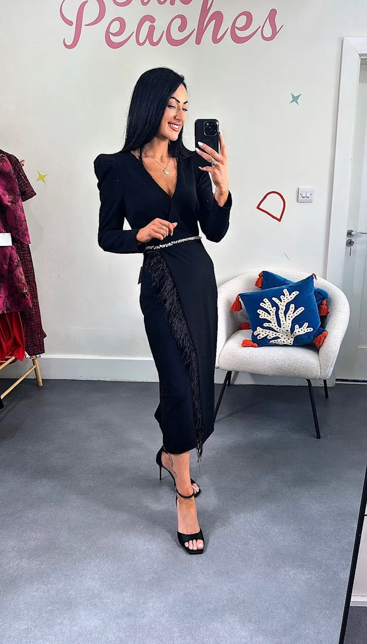 Vivienne Black Feather Dress