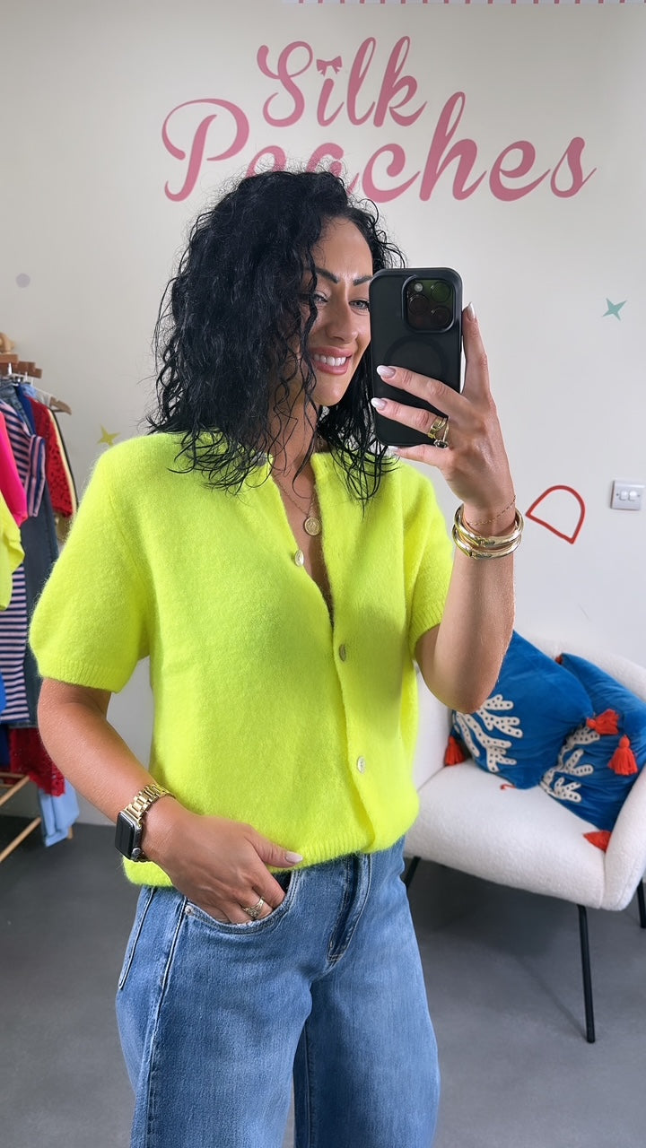 Neon Yellow Short Sleeve Cardigan