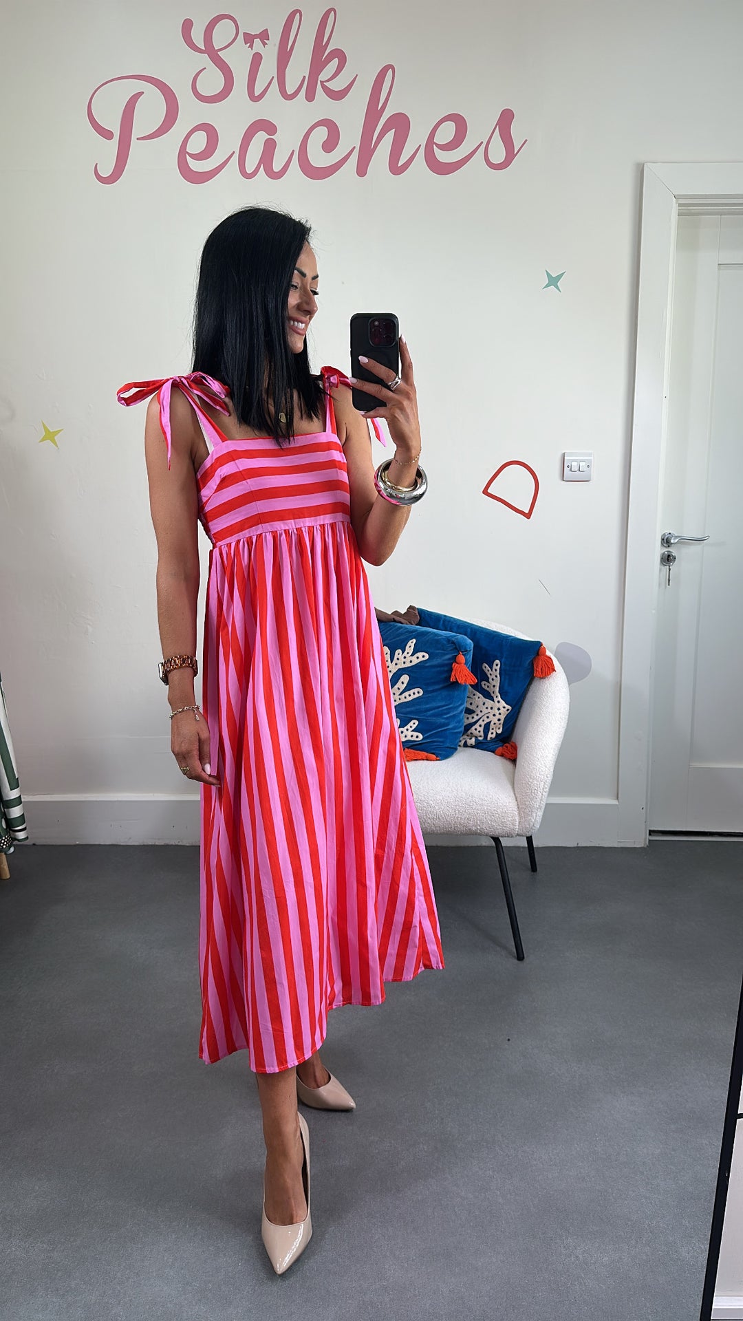 Meagan Pink &amp; Red Stripe Maxi Dress