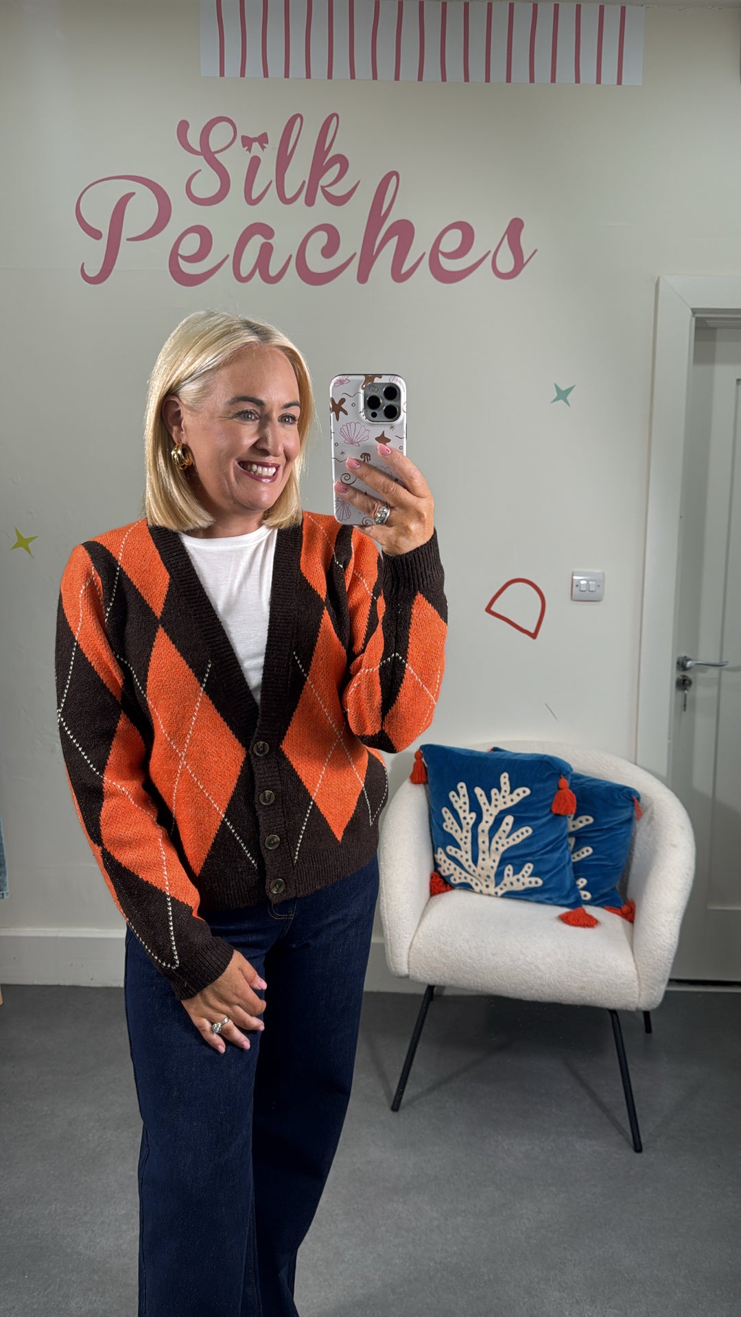 Argyle Orange Cardigan