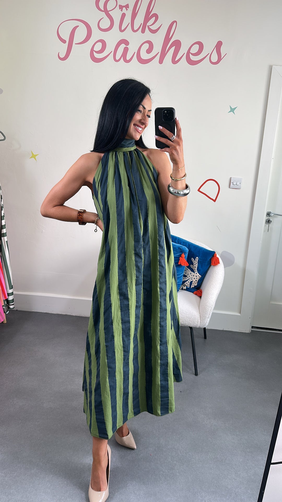 Stripped Green Turtle Neck Dress