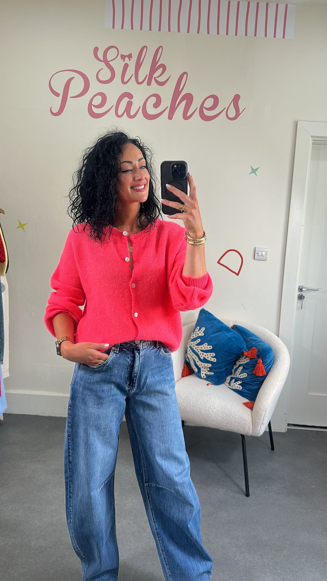 Neon Coral Fine Knit Cardigan