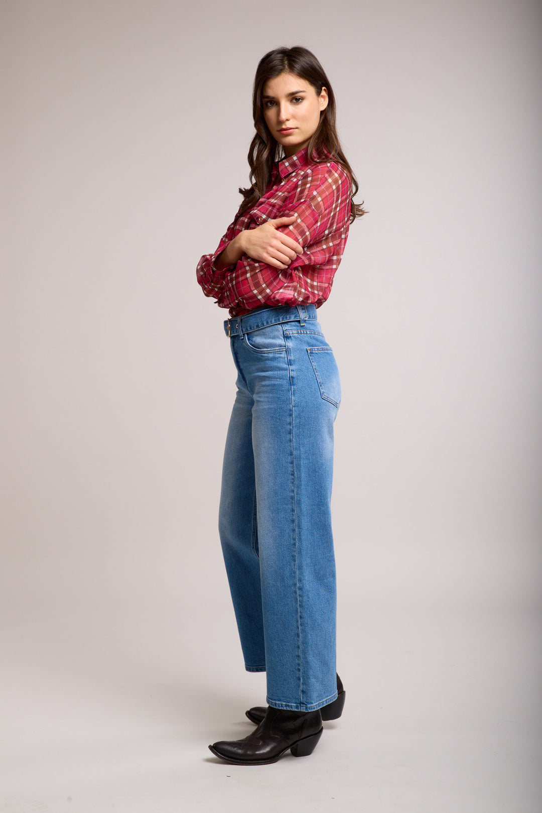 Wide Leg Belted Jeans