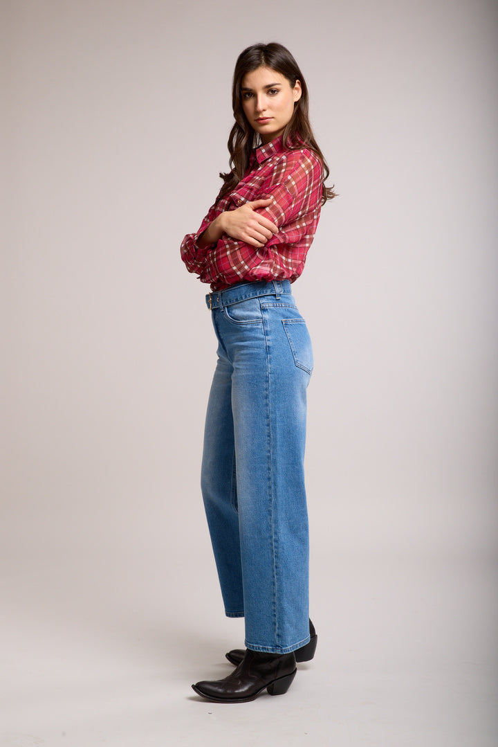 Wide Leg Belted Jeans