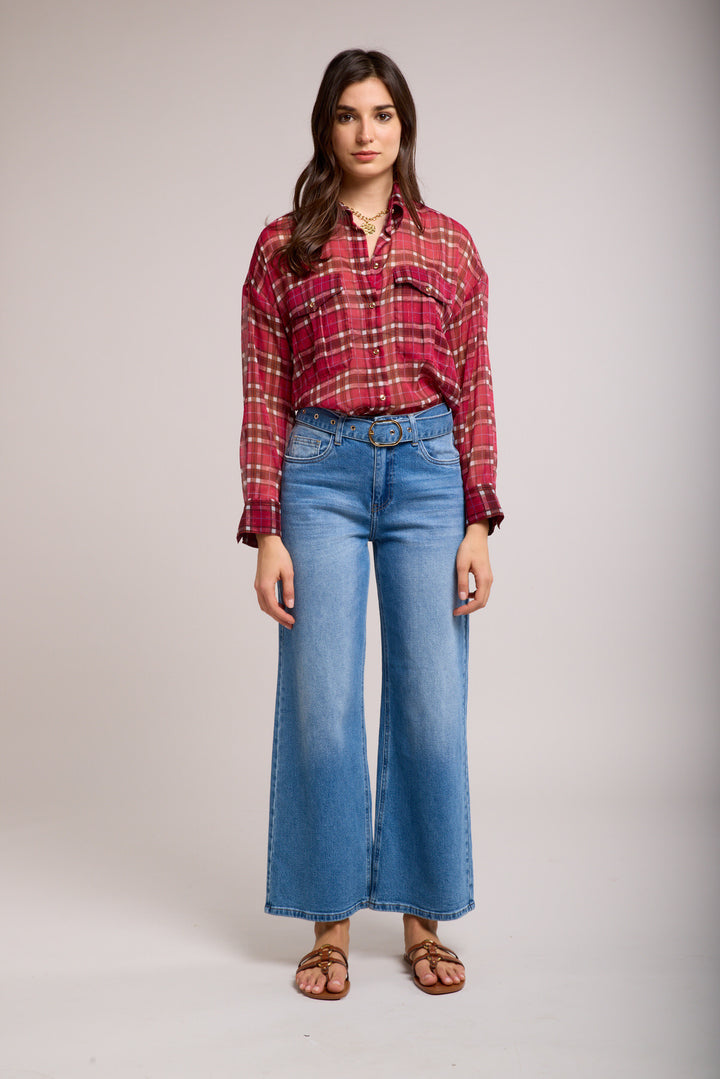 Wide Leg Belted Jeans