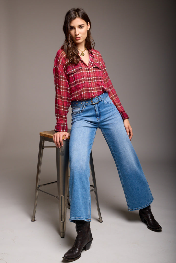 Wide Leg Belted Jeans