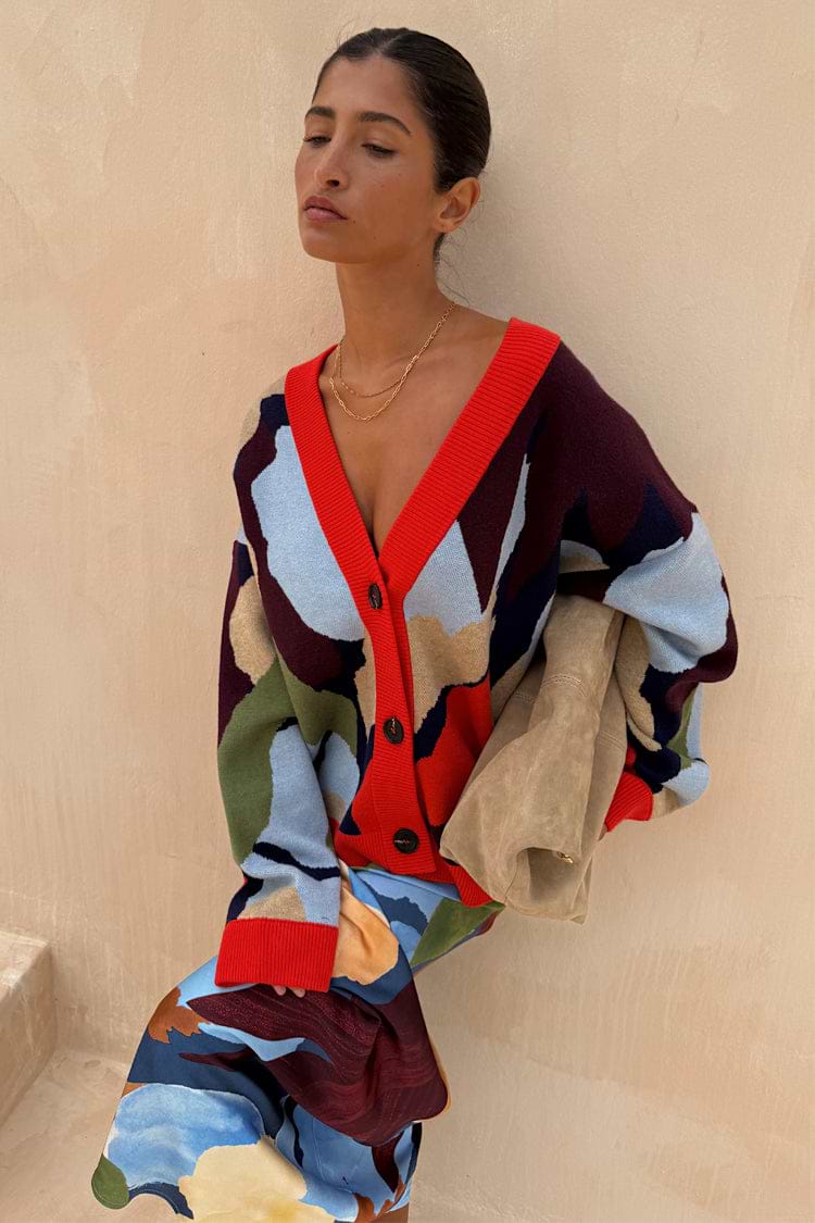 NAVY ABSTRACT CALLIE CARDIGAN