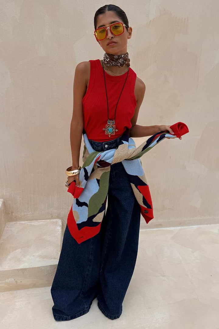 NAVY ABSTRACT CALLIE CARDIGAN