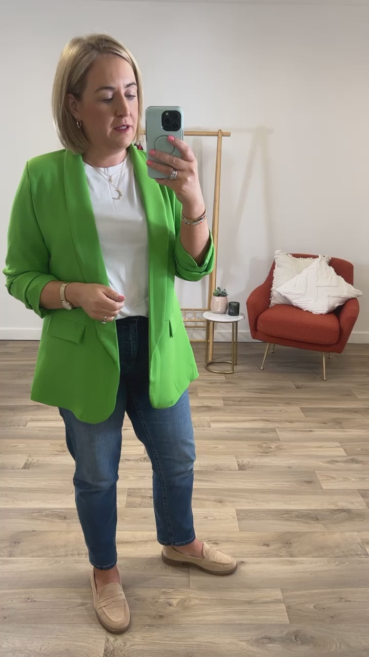 LIME GREEN RUCHED SLEEVE BLAZER