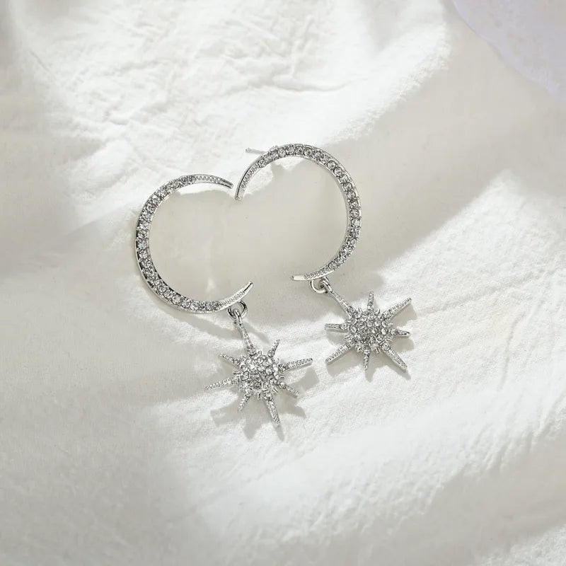 SILVER MOON AND STARS EARRINGS