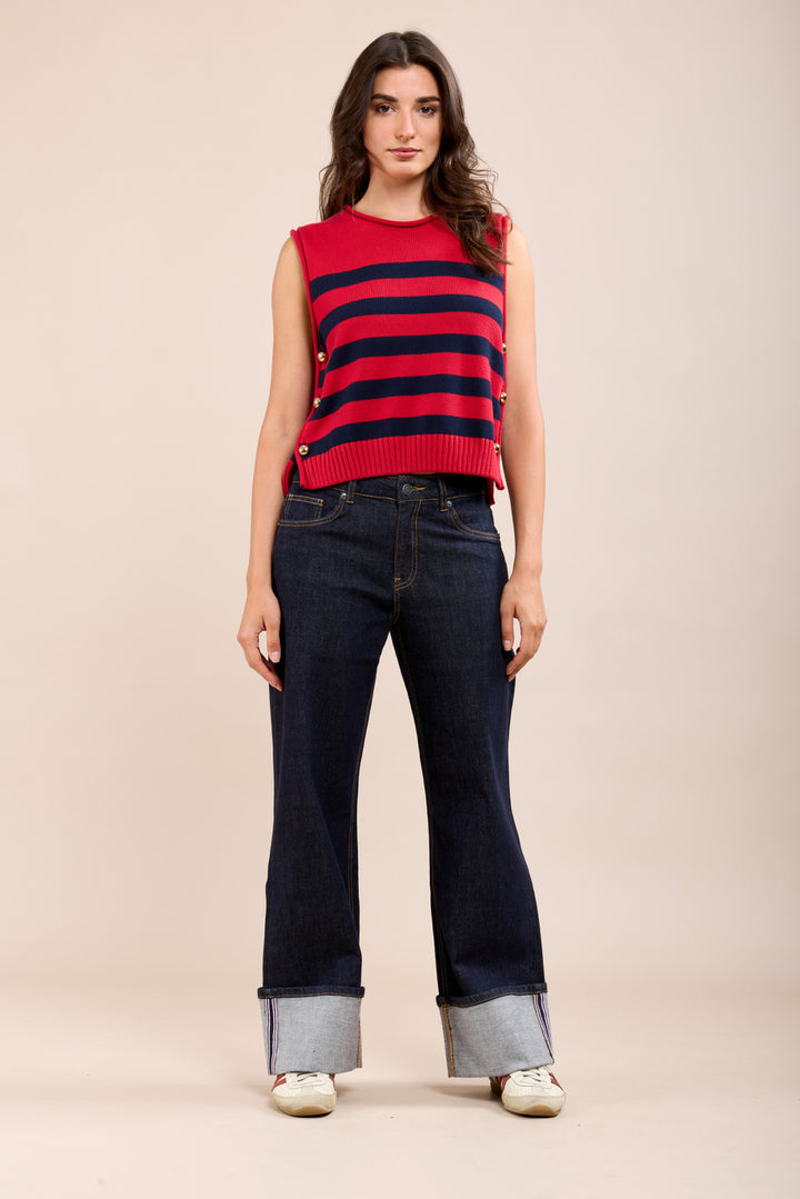Wide-leg stretch jeans with maxi cuffs