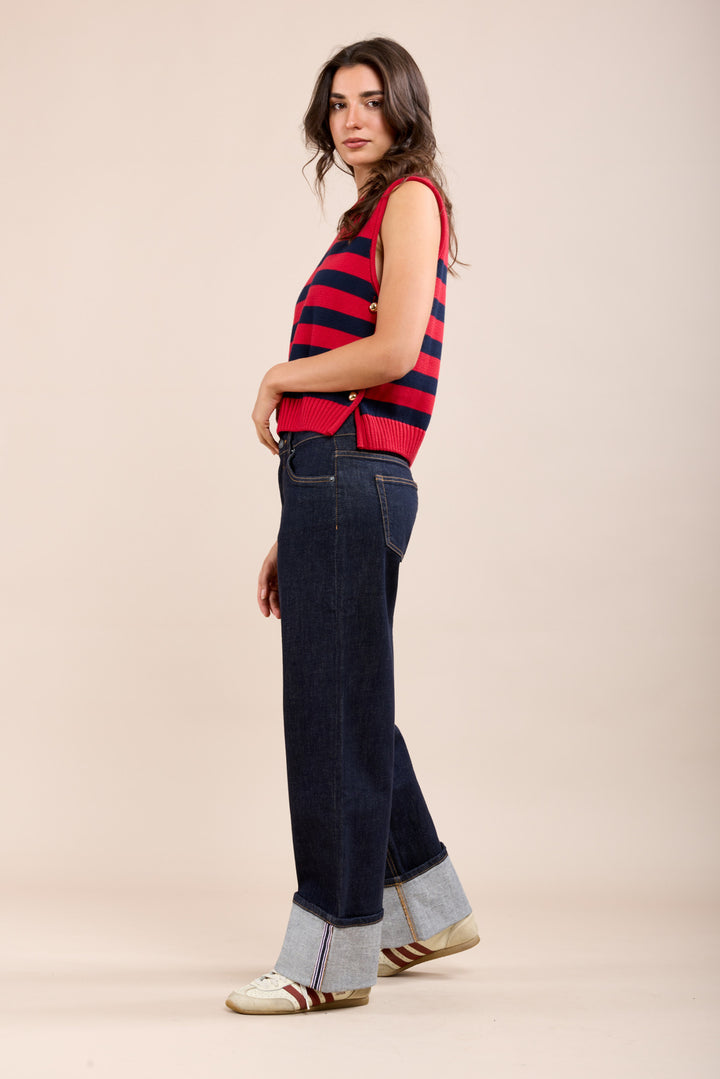 Wide-leg stretch jeans with maxi cuffs