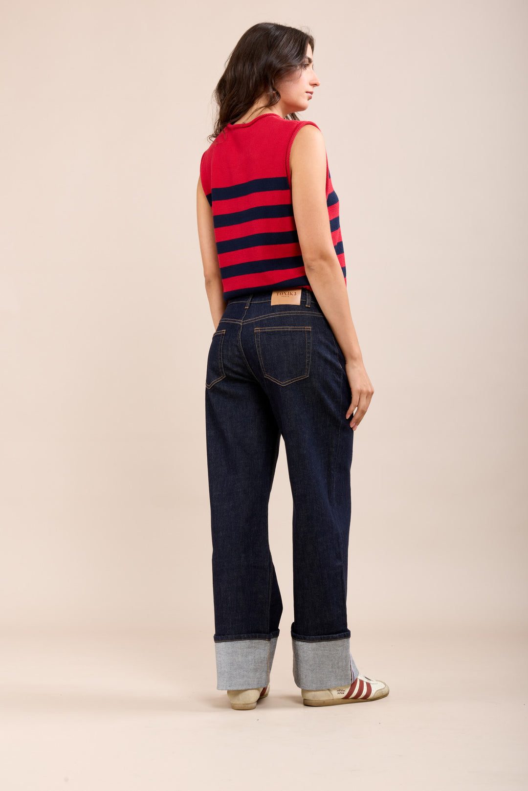 Wide-leg stretch jeans with maxi cuffs