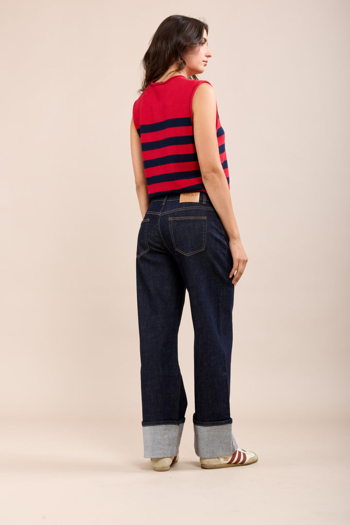 Wide-leg stretch jeans with maxi cuffs