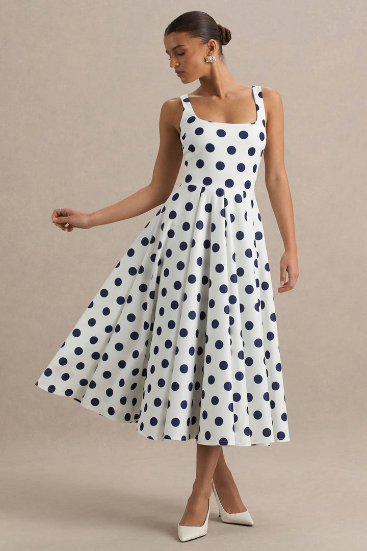 Berta White &amp; Navy Polka Dot Dress