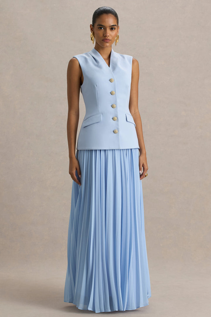 Heavenly Blue Pleated Dress