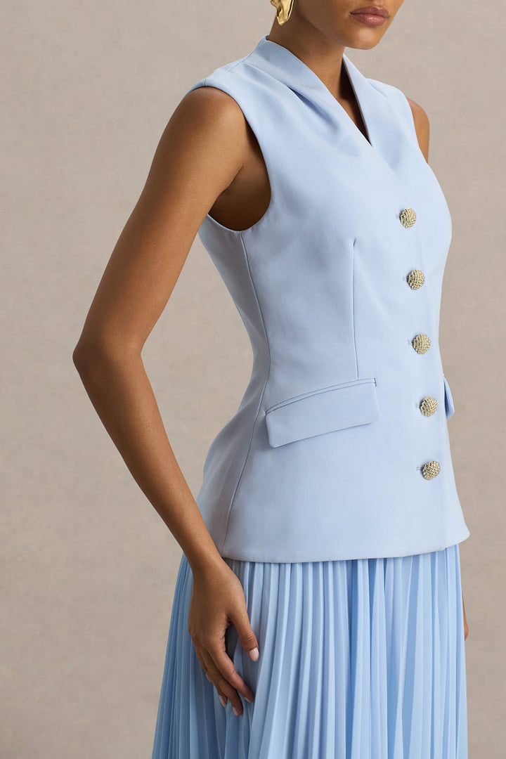 Heavenly Blue Pleated Dress
