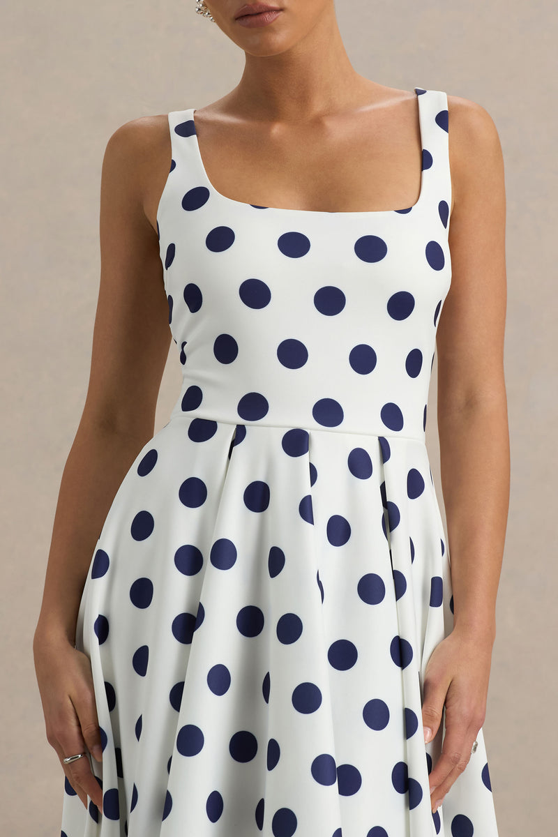 Berta White &amp; Navy Polka Dot Dress