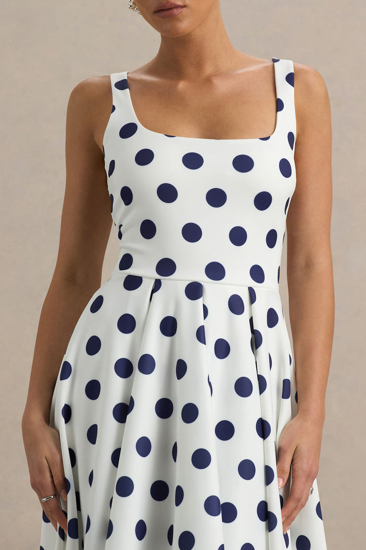 Berta White &amp; Navy Polka Dot Dress