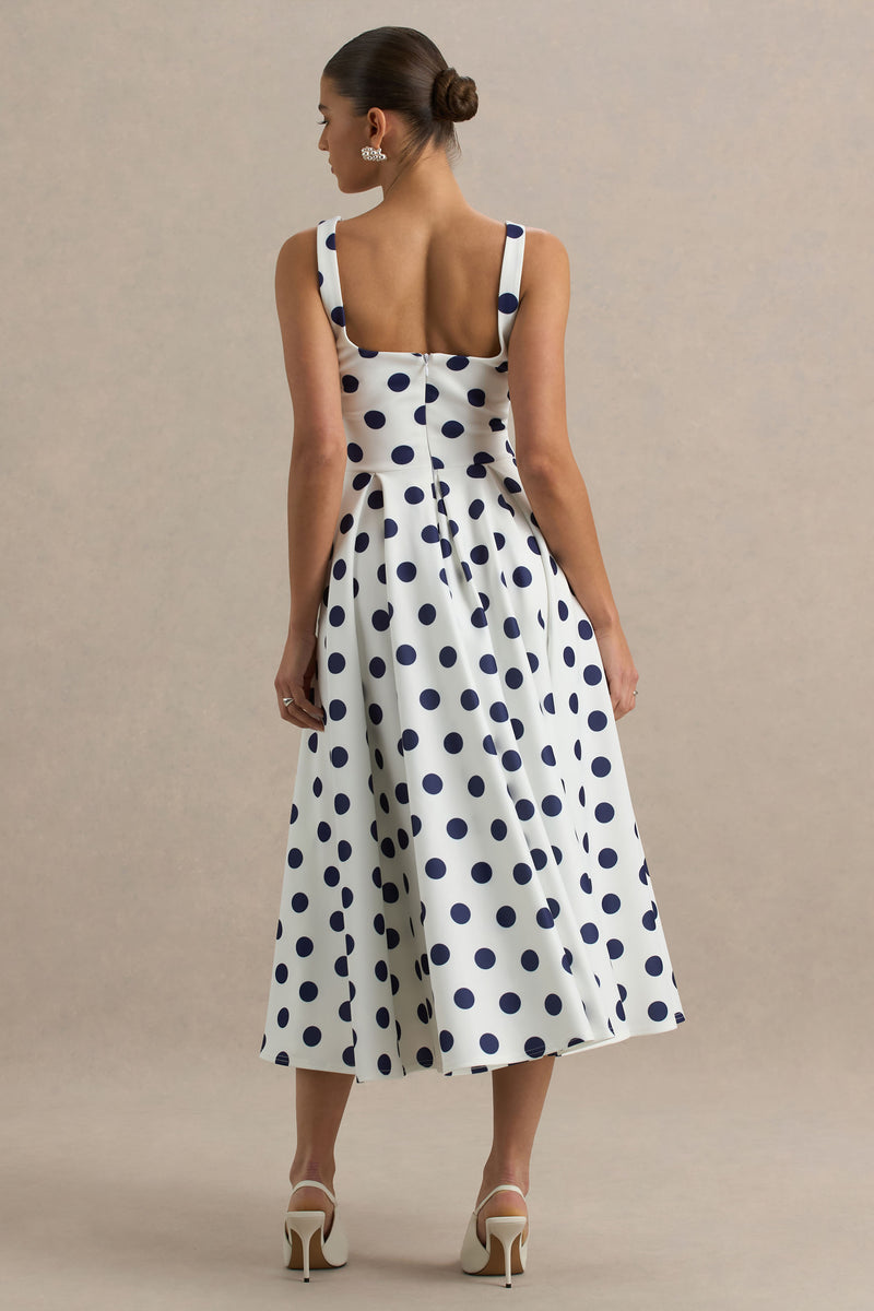 Berta White &amp; Navy Polka Dot Dress