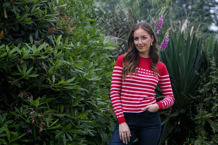 JULIE RED AND PINK STRIPED KNIT