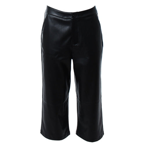 ELLYN BLACK CROPPED FAUX LEATHER TROUSERS
